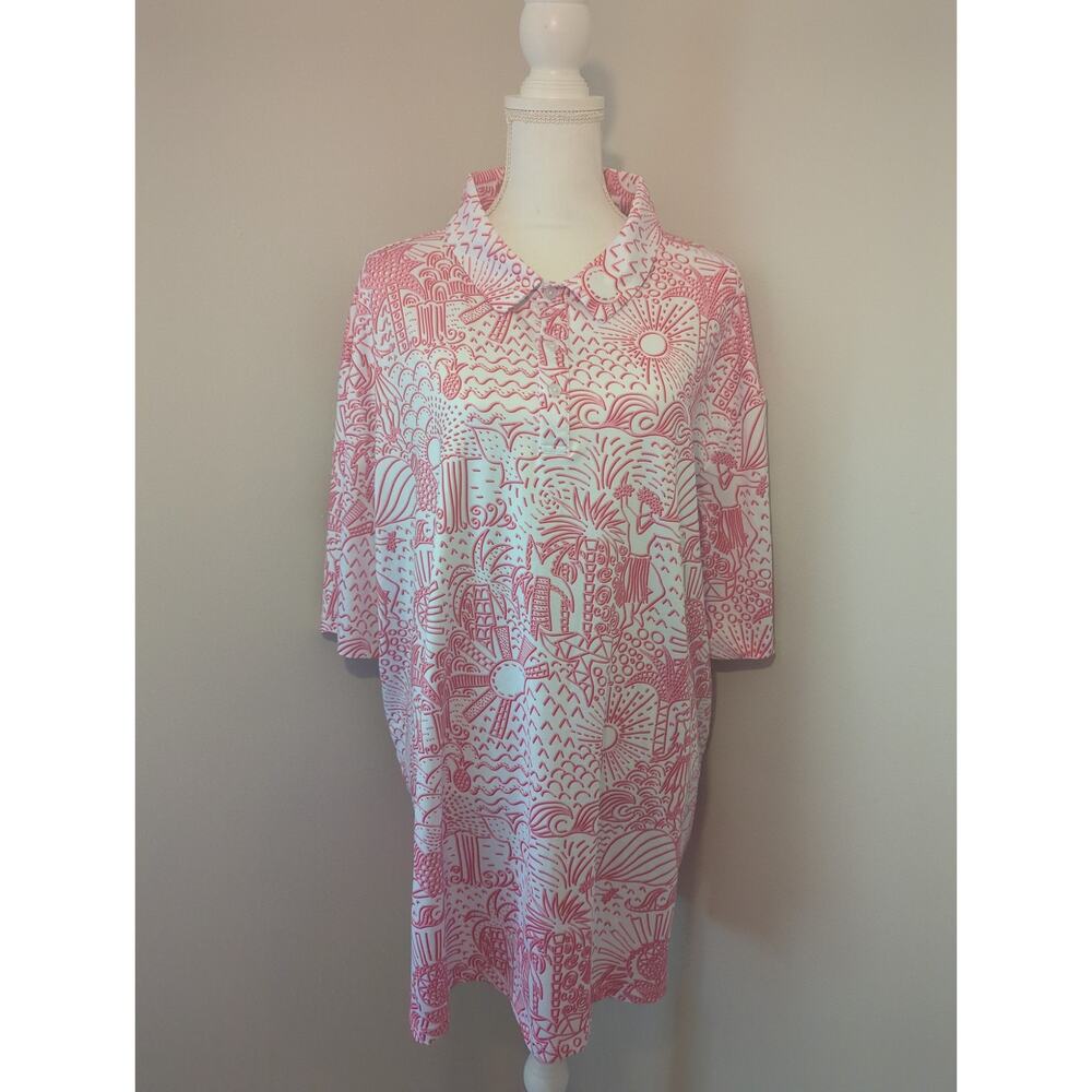 Yatta Golf tropical sporty red pink white polo 4xl shirt NWT